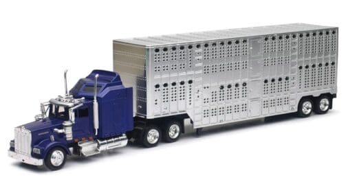 A truck with a trailer that has many compartments.
