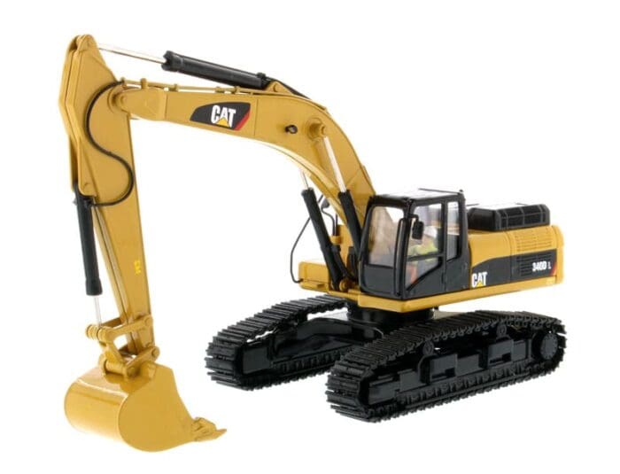 A yellow and black cat model of a large excavator.