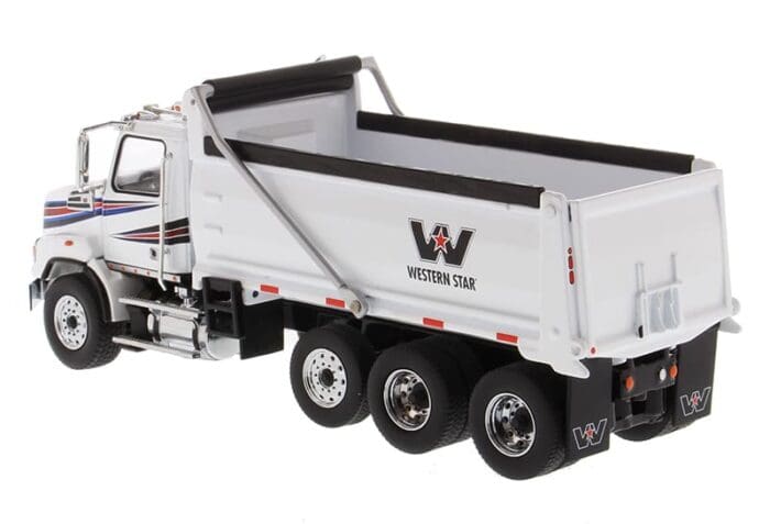 A white dump truck with the words western star on it.