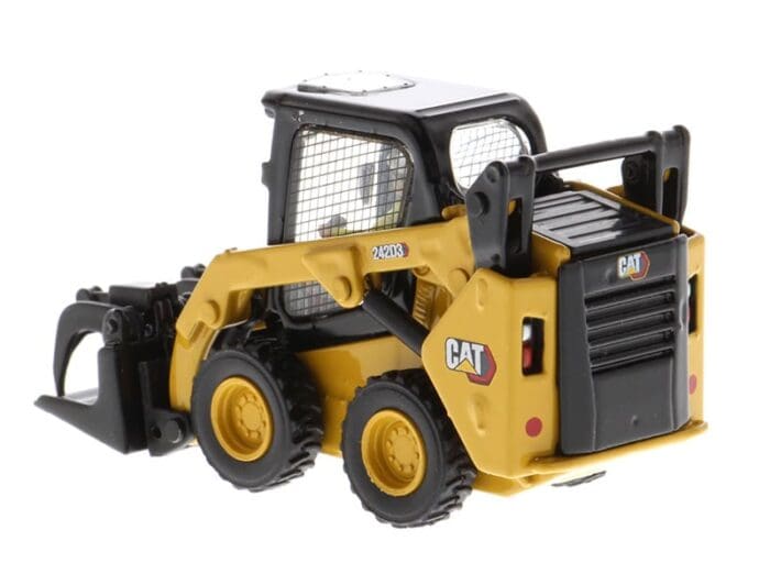 A toy cat skid steer with a bucket.