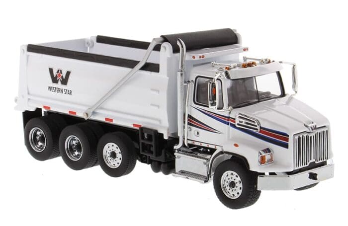 A white dump truck with the name " wtw " on it.
