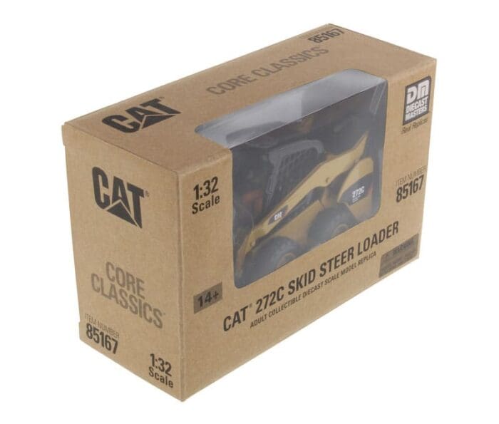 A cardboard box with a cat logo on it.