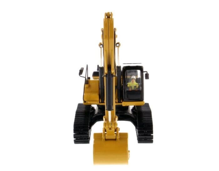 A toy excavator is shown with the front end in view.