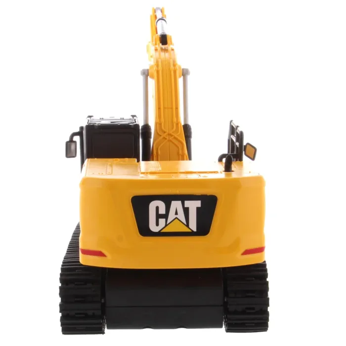 A yellow cat toy truck is shown from the back.