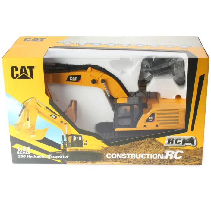 A remote control cat excavator in its box.