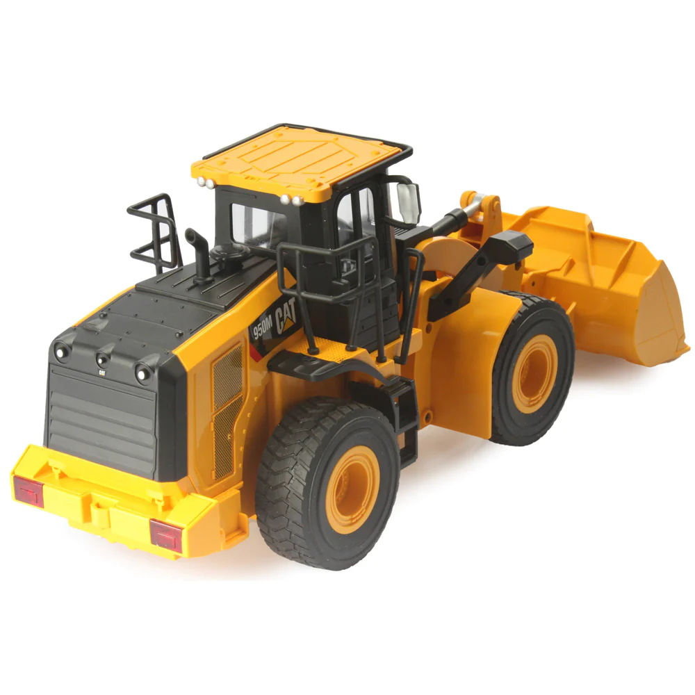 A toy wheel loader is shown in this picture.