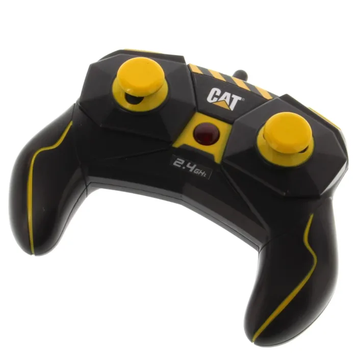A remote control is shown with yellow buttons.