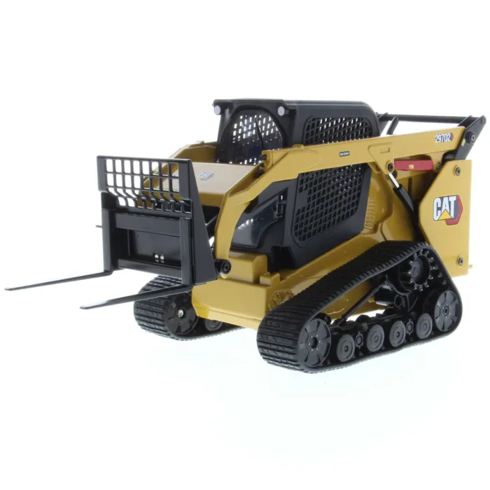 A toy cat loader with a fork in the back.