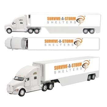 A white semi truck with three different views of the same model.